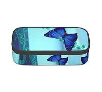 PIXOLE Estuche para lápices con estampado de calavera floral negra, estuche para lápices, estuche de papelería para escuela, oficina, estuche para lápices para adultos, mariposa azul, Talla única,