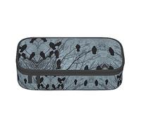 PIXOLE Estuche para lápices con estampado de calavera floral negra, estuche para lápices, estuche de papelería para escuela, oficina, estuche para lápices para adultos, Pájaros cuervos negros, Talla