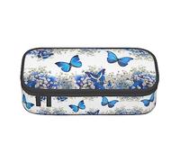 PIXOLE Estuche para lápices con estampado de calavera floral negra, estuche para lápices, estuche de papelería para escuela, oficina, estuche para lápices para adultos, Mariposas azules y flores
