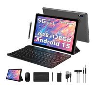 PIXPEAK Tablet 10 Pulgadas con Android 15, 36GB RAM, 128GB ROM (TF 1TB), 1080P Wievine L1, 5G WiFi 6 Octa-Core 2.0GHz, 8000mAh, 5M+8MP, Tablet con Teclado|Ratón|Funda|Auriculares-Gris