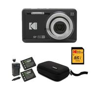 PIXPRO FZ55 Friendly Zoom cámara digital (negro) paquete con tarjeta SD de 32 GB, funda para cámara y cargador de viaje con batería (4 artículos)