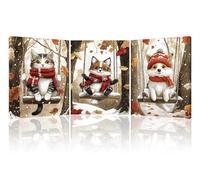 PIY PAINTING 3 Paneles Invierno cuadros decoracion salon modern, Gato Cuadro en Lienzo, Navidad Impresiones de Lienzo, Animales cuadros decorativos, Imagen Impresión Pintura dormitorios Cocina 30x40cm