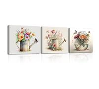 Piy Painting 3 Paneles Lienzos Decorativos, Flores en un jarrón, Cuadros de Flores, Cuadros Decoracion Salon Modernos con Marco Interior Cuadros para Cocina Estudiar Entrada (30x30 CM)