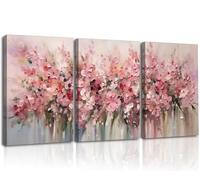 Piy Painting 3 Paneles Moderno Grande Impresiones Sobre Lienzo, Floral Rosa Cuadros Decorativos Abstractos, Lienzos Decorativos, Cuadros Decoracion Salon Dormitorio Cocina Oficina 57X40 CM