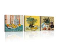 Piy Painting 3 Paneles Van Gogh Cuadros decorativos, Naturaleza muerta Floral Cuadro En Lienzo, Reproducción de cuadros famosos, Gráfica Decoracion De Pared Dormitorio Comedor Pasillo 30x30 cm