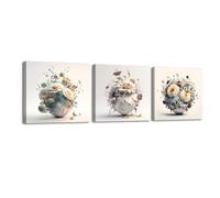 Piy Painting 3 Piezas Cuadro en Lienzo Flores en un jarrón, Cuadros de Flores, Cuadros Modernos, Lienzos Decorativos para Pasillo Dormitorio Baño 30x30cm