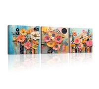 Piy Painting 3 Piezas Cuadros Decorativos Salon Floral Artístico y Colorido Impresiones De Lienzo Modernos Pintura Laminas Decorativas Pared Dormitorios Quadros Decoração Pasillo Oficina 30×30cm