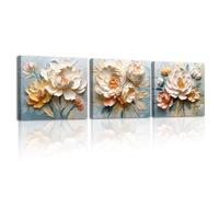Piy Painting 3 Piezas Floral Artístico Cuadros Decorativos Salon Flores Blancas y Amarillas Impresiones De Lienzo Moderno Laminas Decorativas Pared Dormitorios Quadros Pasillo Oficina 30×30cm