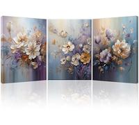 Piy Painting 3 Piezas Impresión De Lienzo Flores Coloridas Cuadro en Lienzo Moderno Azules y Violeta Floral Gráfica Decoracion De Pared Cuadros Decoracion Salon Dormitorio Cocina Oficina 57x40 cm