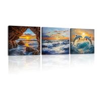 Piy Painting 3Pcs Cuadros Decorativos Salon Océanos y Animales Impresiones De Lienzo Modernos Paisaje Natural Pintura Laminas Decorativas Pared Dormitorios Quadros Decoração Pasillo Oficina 30×30cm