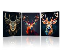 Piy Painting 3x Ciervo Cuadro Moderno en Lienzo, Animal Impresiones sobre Lienzo Marco Incorporado Decoracion De Pared para Baño Bar Restaurante Sala de juegos 30x40cm