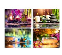 PIY PAINTING 4x Cuadro sobre lienzo imagen de tratamiento de spa con velas de bambú piedra Canvas Wall Art de la Lona listo para Colgar Cuadros Sobre el Lienzo con Colgante Para Comedor Cocina 30x40cm