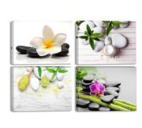 Piy Painting 4X Cuadro sobre Lienzo Imagen Orquídea de Bamboo Impresión Tratamiento de SPA de Zen Pinturas Murales Decor Dibujo con Marco para Sala de Estar 30x40cm