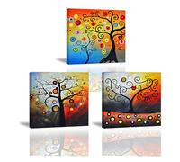 Piy Painting Abstracto Cuadro De Pared, Colorido Árboles Moderno Pintura Sobre Lienzo, Impresiones Murales Con Marco Interior Fácil De Colgar Para Comedor, Despacho, Sala De Estar, 3x 30x30 cm