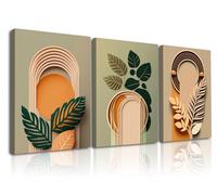 Piy Painting Arte Mural En Lienzo, Cuadro Moderno Con Hojas, Cuadro En Lienzo Verde Naranja, Impresión De Gran Tamaño Para Sala De Estar Oficina Cafetería Hotel,3x58x40 cm/58X120 cm