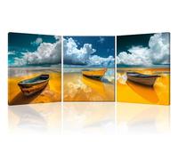 Piy Painting Arte Mural En Lienzo, Cuadros En Lienzo Naturales, Impresión En Lienzo Seaside, Cuadros De Lona De Barco Varado Para Salón Despacho Entrada Cafetería, 3 Piezas 30x40cm (90x40cm)