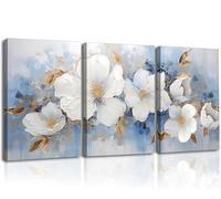 Piy Painting Arte Mural En Lienzo, Floral Impresiones Murales, Blanco Pintura Sobre Lienzo, Grandes Cuadros Fácil De Colgar Para Sala De Estar, Dormitorio, Cuarto De Baño, 3x 58x40 cm (58x120 cm)