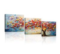 Piy Painting Arte Mural En Lienzo, Lienzo Árbol De La Vida, Cuadros De Arte Abstracto, Cuadros Murales De Colores Para Dormitorio Salón Cafetería Estudio De Yoga Cocina, Set De 3, 30x30cm (90x30cm)