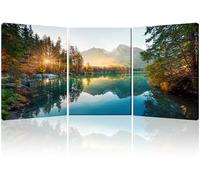 Piy Painting Arte mural en lienzo paisaje, Grandes Cuadros de un lago árboles verdes, Impresiones con marco integrado fácil de colgar en sala de estar, baño o cocina, 3x 58x40 cm (58x120 cm)