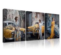Piy Painting Arte Mural En Lienzo, Póster Artístico Mujeres Hermosas, Impresión En Lienzo De Coche, Cuadro Flor Amarilla, Fácil De Colgar Para Dormitorio Cuarto De Baño Cafe,3 Piezas 30x40cm