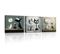 PIY PAINTING Arte mural sobre lienzo, impresión sobre lienzo, tres gatitos pintados, cuadro de pared para dormitorio, baño, café, estudio, yoga, cocina, marco interior, juego de 3, 30 x 30 cm