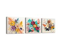 Piy Painting Conjunto de 3 Cuadros de Flores, Impresiones de lienzo de flores, Impresión Artística Imagen, Lienzos Decorativos con Marco Interior Cuadros Decoracion para Cocina Dormitorio 30x30cm