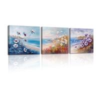Piy Painting Conjunto De 3 Estética Impresiones Sobre Lienzo Seacoast y Floral Quadros Decoração Sala Flores De Colores Posters Para Pared Imágenes Pintura Con Marco Salon Dormitorios Cocina 30×30cm
