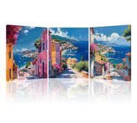 PIY PAINTING Cuadro en lienzo de casa junto al mar, Impresión en Lienzo Paisaje Marino, Cuadro Dormitorio Moderno, Pinturas artísticas Fotografías para Cocina Baño oficina 3X 30x40cm Marco Incorporado
