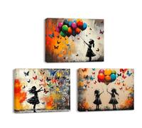 Piy Painting Cuadro En Lienzo De Colores, Arte Mural En Lienzo, Dos Niñas Jugando Con Globos, Pintura Enmarcada Para Dormitorio Pasillo Cafetería Estudio De Yoga, 3x30x40 cm/90x40 cm, Marco Interior
