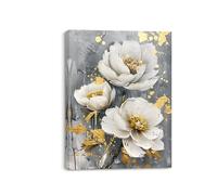 Piy Painting Cuadro en Lienzo de flores blancas Pintura al óleo floral, Impresiones de lienzo de flores, Lienzo Decorativo Enmarcado Cuadro Decoracion para Cocina Dormitorio Sala de yoga 30x40 cm