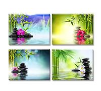 Piy Painting Cuadro en Lienzo en on Canvas SPA Yoga Piedra Bambú Verde Pinturas murales Decoración Impresiones de Lienzo Sala de Estar Cocina Dormitorio 30x40cm 4units