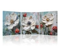 Piy Painting Cuadro en lienzo Flor, Cuadro Lienzo Flor Blanca, Cuadro mural, Fácil de colgar Para Salón Entrada Cafetería Comedor, 3 piezas 30x40cm/90x40cm, Marco Interior