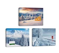 Piy Painting Cuadro en Lienzo Paisaje Nevado, Impresiones sobre Lienzo, Nieve, Invierno, Lienzos Decorativos para la decoración del hogar, Oficina, Cafetería, Bar, Marco de Madera, Set de 3, 40x30cm