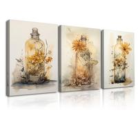 Piy Painting Cuadro Moderno, Flores en Jarrones Cuadros De Lienzo, Vintage Impresiones Murales, Lienzos Decorativos Con Marco Interior 30x40cm, Cuadros Para Pasillo Baño Sala De Yoga 3 unids/set