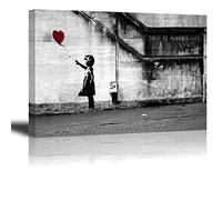 Piy Painting Cuadro sobre Lienzo Banksy Rojo de niña con Globo Pintura Arte de la Lona Arte de La Pared Decor con Bastidor para Sala Comedor Cocina 30x40cm