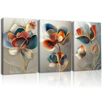 Piy Painting Cuadros De Lienzo Flores, Pintura Sobre Lienzo Moderna, Naranja Impresión HD Impresiones Murales, Grandes Cuadros Con Marco Interior Listo Para Colgar Para Entrada, Baño, 3x 58x40 cm