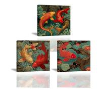 Piy Painting Cuadros De Pared Moderno, Lucky Goldfish Koi Carp Fish Impresiones Murales, Colorido Pintura Sobre Lienzo, Lienzo Imagen Para Oficina, Salón, Entrada Decor, 3x 30x30 cm, Marco Interior