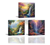 Piy Painting Cuadros Paisaje Natural, Cuadro De Paisaje De Montaña, Pintura Sobre Lienzo Cascada, Cuadro En Lienzo Para Banquetes Estudio De Yoga Salón, 3 piezas 30x30cm (90x30cm), Marco Interior