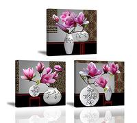 Piy Painting Floral Arte Mural En Lienzo, Cuadro sobre Lienzo Orquídeas en Vaso, Impresiones de Lienzo Románticos, Pintura Impresa De Gran Tamaño Para Baño Sala de Estar Pasillo, 3x 30X30 CM