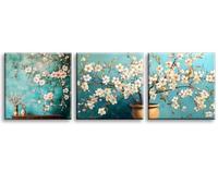 Piy Painting Flores Blancas Impresiones Sobre Lienzo, Cuadros De Arte Florero, Arte Mural En Lienzo Verde Para Dormitorio Salón Baño Entrada Cafetería, Marco Interior, 3 Piezas 30x30cm (90x30cm)