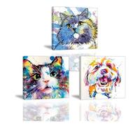 Piy Painting Impresión En Lienzo De Animales, Cuadro En Lienzo De Colores, Impresiones De Lienzo De Perro y Gato, Lienzo Minimalista Para Dormitorio Salón Aula Baño, 3x 30x30 cm/90x30 cm