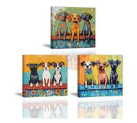 Piy Painting Impresión En Lienzo De Animales, Cuadros En Lienzo De Cachorros, Lienzos Decorativos De Coloridos Cachorros, Fácil De Colgar Para Dormitorio Salón Baño Barras, 3 Piezas 30x30cm (90X30CM)