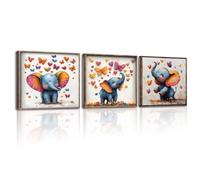 Piy Painting Impresión En Lienzo De Animales, Pintura Elefante De Pared, Mariposa De Colores Arte Mural En Lienzo Para Dormitorio Salón Cafetería Comedor, Marco Interior, 3 Piezas 30x30cm (90x30cm)