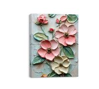 Piy Painting Impresión En Lienzo Flor, Pintura Al Óleo De Flores Rosas y Blancas, Decoraciones Murales Impresiones, Arte Mural En Lienzo Para Dormitorio Salón Despacho Baño Entrada, 30X40 CM