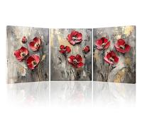 Piy Painting Impresión En Lienzo Vintage, Lienzo De Flores, Cuadro Sobre Lienzo, Cartel Artístico Flor Roja, Fácil De Colgar Para Dormitorio Salón Entrada Estudio De Yoga, Set De 3, 30x40cm (90x40cm)