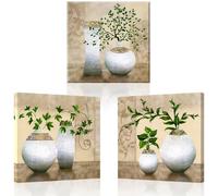 Piy Painting Impresión Sobre Lienzo, Plantas Verdes En Botellas Cuadros Sobre Lienzo, Arte Mural En Lienzo, Cuadros En Lienzo Con Hojas Para Salón Despacho Dormitorio Cocina, 3 Piezas 58 X58cm