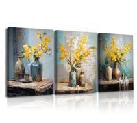 Piy Painting Impresión Sobre Lienzo Retro, Cuadros De Pared De Flor, Imagen En Lienzo De Jarrones Amarillos, Cuadros Arte Mural Para Decoración De Dormitorio, Baño, Salón, 3x 40x30 cm, Enmarcados