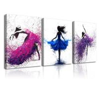 Piy Painting Impresiones En Lienzo Danza, Cuadros De Pared Rojo Púrpura, Impresión En Lienzo Chica, Fácil De Colgar Para Dormitorio Oficina Aula Gimnasio Decoración Pared, 3Pz 30x40cm, Marco Interior