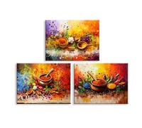 PIY PAINTING Impresiones sobre lienzo de colores, cuadros de especias, pintura de pimientos, arte de pared sobre lienzo, póster moderno para pasillo banquetes de cocina, con marco integrado, lote de 3