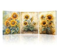 Piy Painting Lienzo De Flores Amarillas, Impresión De Lienzo De Girasol, Cuadros De Decoración Moderna Para Baño Entrada Vestíbulo Cafetería Pisos, Cumpleaños Aniversario Regalos, 3X30X40 CM/90X40 CM